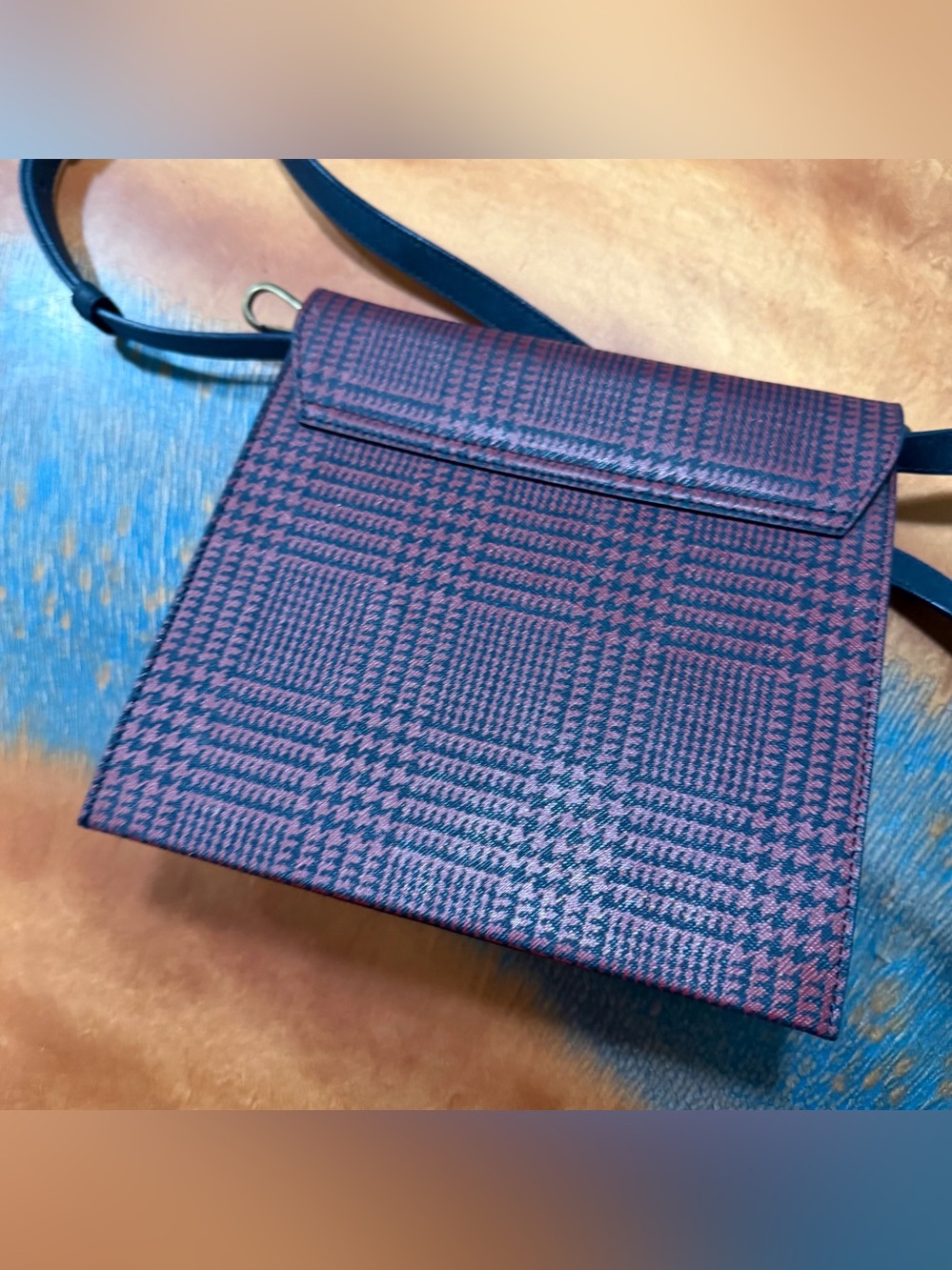 Vintage Brooks Brothers Red Fleece Crossbody bag houndstooth plaid - Picture 3 of 11